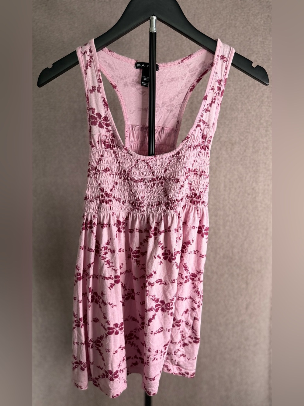 Vintage Y2K FANG Pink Floral Smocked Racerback Babydoll Tank Top XL